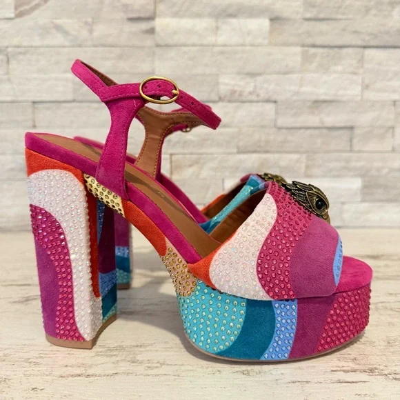 Kurt Geiger London SZ 38.5 Kensington Glitz Wavy  Rhinestone Platform Sandals - Picture 2 of 14